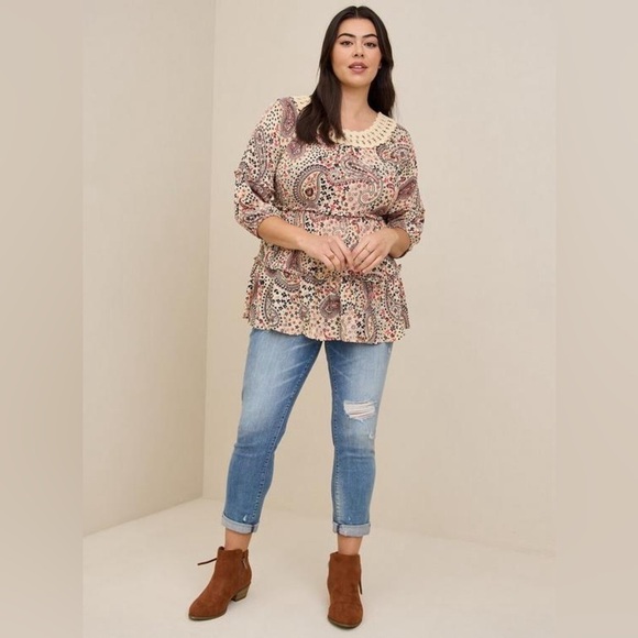 Torrid Babydoll Clip Dot Crinkle Gauze Crochet Neck Top Size 2x - Picture 16 of 16